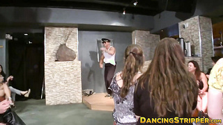 Busty chicks swallowing strippers cock at bachelorette party