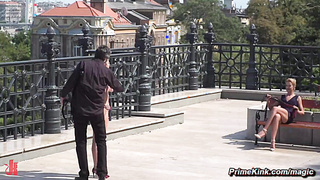 Gagged and anal fucked in public