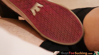 GuysToeSucking.com - Twinky caresses sexy feet and tugs his cock hard