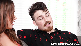 Busty milf Callie Brooks receives facial after a passionate tit fuck with handsome Logan Xander