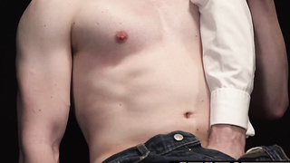 GayForSale.com - Twink moans while master pulls his balls tightly and dildo fucks his asshole