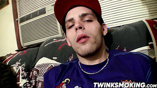 Sexy twinks Drac and Nolan jerking off while smoking cigars