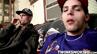 Sexy twinks Drac and Nolan jerking off while smoking cigars