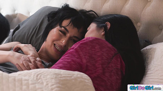 Lesbian couple fool around next to bff