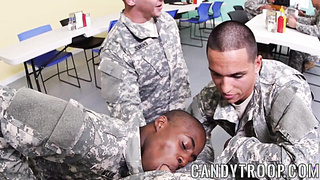 Few soldiers suck majors cock before BBC stud gets drilled