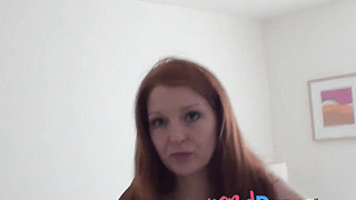 Foxy British redhead swallows cum after sucking hard cock