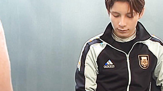 Amateur twink jacks off while being drilled in the rear