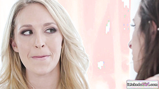 Lesbian babe teasing bff with her tongue