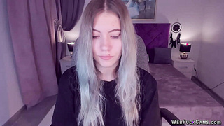 Big tits teen spreads pussy