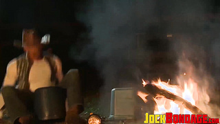 Obedient jock outdoor predominated by wild hairy man