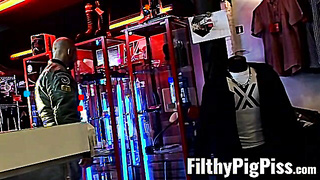 Muscle hairy men gonzo three-way restrain bondage slapping and peeing