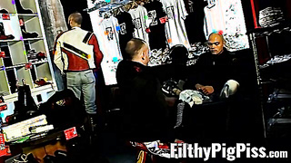 Muscle hairy men gonzo three-way restrain bondage slapping and peeing