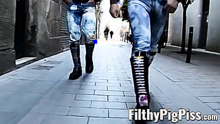 Muscle hairy men gonzo three-way restrain bondage slapping and peeing