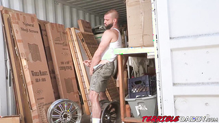 Steamy bearded hairy man Donnie Argento gullet packed with torrid jizm