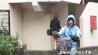 Mesmerizing Asian nymph urinating fastly outside during day