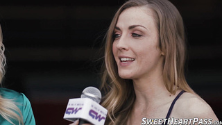 Sexy blondie Kenna James slurped stiff the unshaved cooter of girl-on-girl Cadence Lux