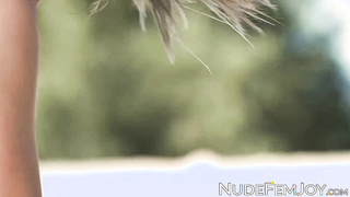 Ideal princess like Natalie E having joy taunting herself in the white sand