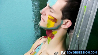 BoyObsession.com - Vibrant lad soles painted with jism from a oral pleasure