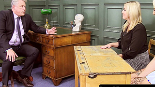 Stepmother Charlie Rae and Gigi Patsy fellate principals pink cigar in three-way