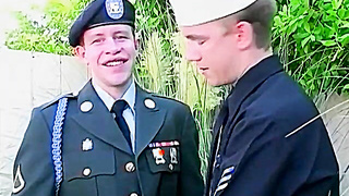 Military lad cummed on after butt penetrating outdoor sesh