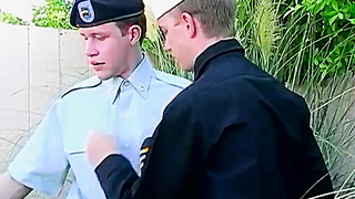 Military lad cummed on after butt penetrating outdoor sesh