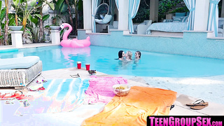 TeenGroupSex.com - Girl-girl pool 3some with mischievous small teenager tarts