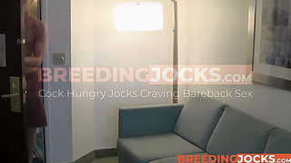 Nasty jocks Anthony Verusso and Travis Stevens mutually sans a condom each other