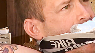 Crazy mechanic Derek da Silva proceeds to torture and shackled the hairy man