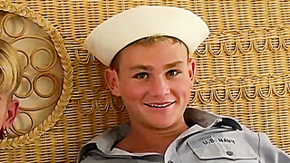 Young towheaded guy blowing off his mates man rod for a cum shot