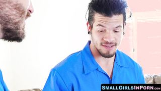 SmallGirlsInPorn.com - 18yo Arab Maya Bijou deep throated and facial cumshot 3some