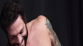 Muscled tattooed teddy Eddie Danger asserts his predominance over lad Ethan Tate