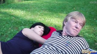 Nubile ash-blonde and brown-haired gobble grandfather salami and gets pounded