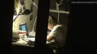Spy lovely teenager with covert web cam getting off after homework