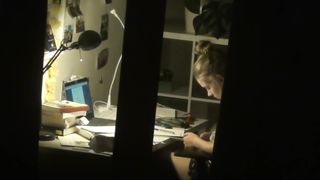 Spy lovely teenager with covert web cam getting off after homework