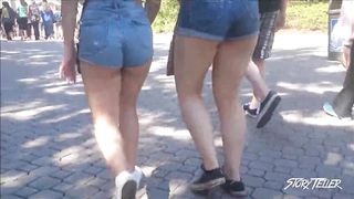three Nubiles In Brief Cutoffs - two Cheek Glimpses