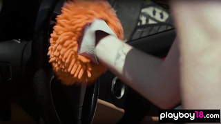 Bare COUGAR and nubiles waxing a Ferrari