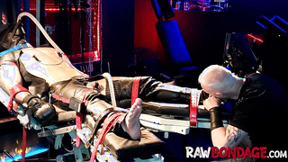 Sweat-soaked jock sole eating and throating in wet restrain bondage