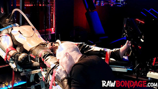 Sweat-soaked jock sole eating and throating in wet restrain bondage