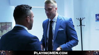 PlayingMen.com - Muscled executive in a suit plunging his ultra-cute buff worker with deep shoves