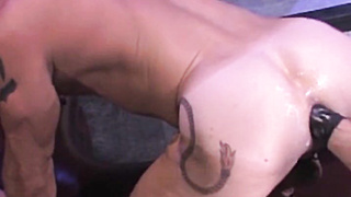 Aaron heats him up leisurely but the act builds promptly. Shortly Aaron is pumping deep, in and out, changing palms and adding tons of drippy grease.