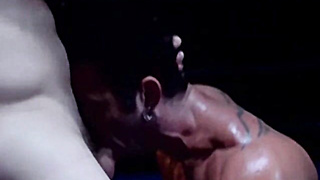 Rojer Beaumont knelt to blow on the huge dick of Bryce while draining his boner