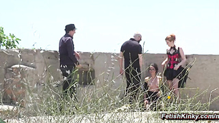 Outdoor deep throat pound of gimp