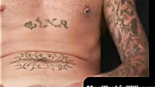 MenWorkinXXX.com - Bearded bum chum man showcases off tatts and masturbates his man-meat solo