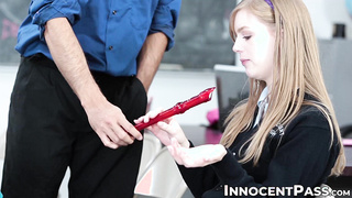 Instructor Wrex Oliver trains college girl Dolly Leighs how to deep-throat of trunk instead of flute