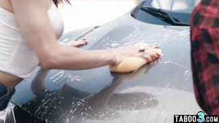 COUGAR waxing a truck anda trannys gigantic chisel