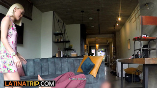 Elastic bum light-haired latina acro yoga lovemaking