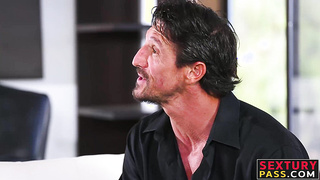 Super-cute Jillian Janson enjoys sitting on a mature pulsing pecker