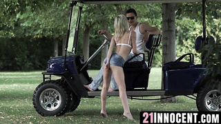 21Innocent.com - Small towheaded Zazie Skymm's outdoor ass fucking penetrating with her warm paramour