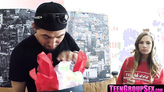 TeenGroupSex.com - Young platinum-blonde couple bj's beef whistle then takes doggystyle