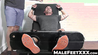 MaleFeetXXX.com - Macho strapped amateur suffers kittling torture from 2 pervs